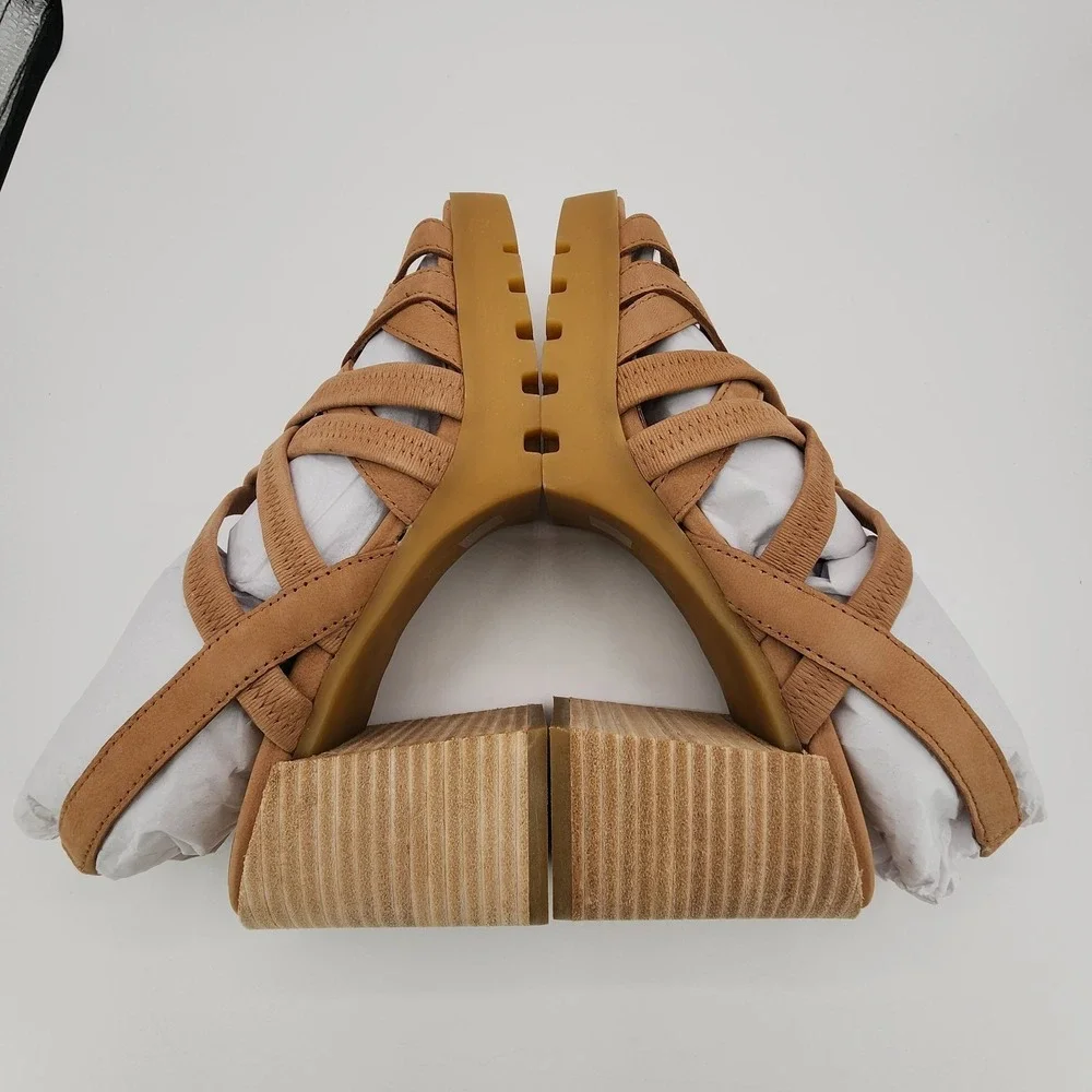 Eileen Fisher Tally Sandals‎ Womens 8.5M Honey Tumbled Nubuck Leather Lined NEW